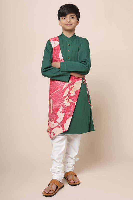 Aras Asymmetric Panelled Kurta & Churidar Set